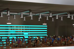 Figure 2. A restaurant with 90 people seating capacity and 22 ft high ceilings was used for the CFD simulation